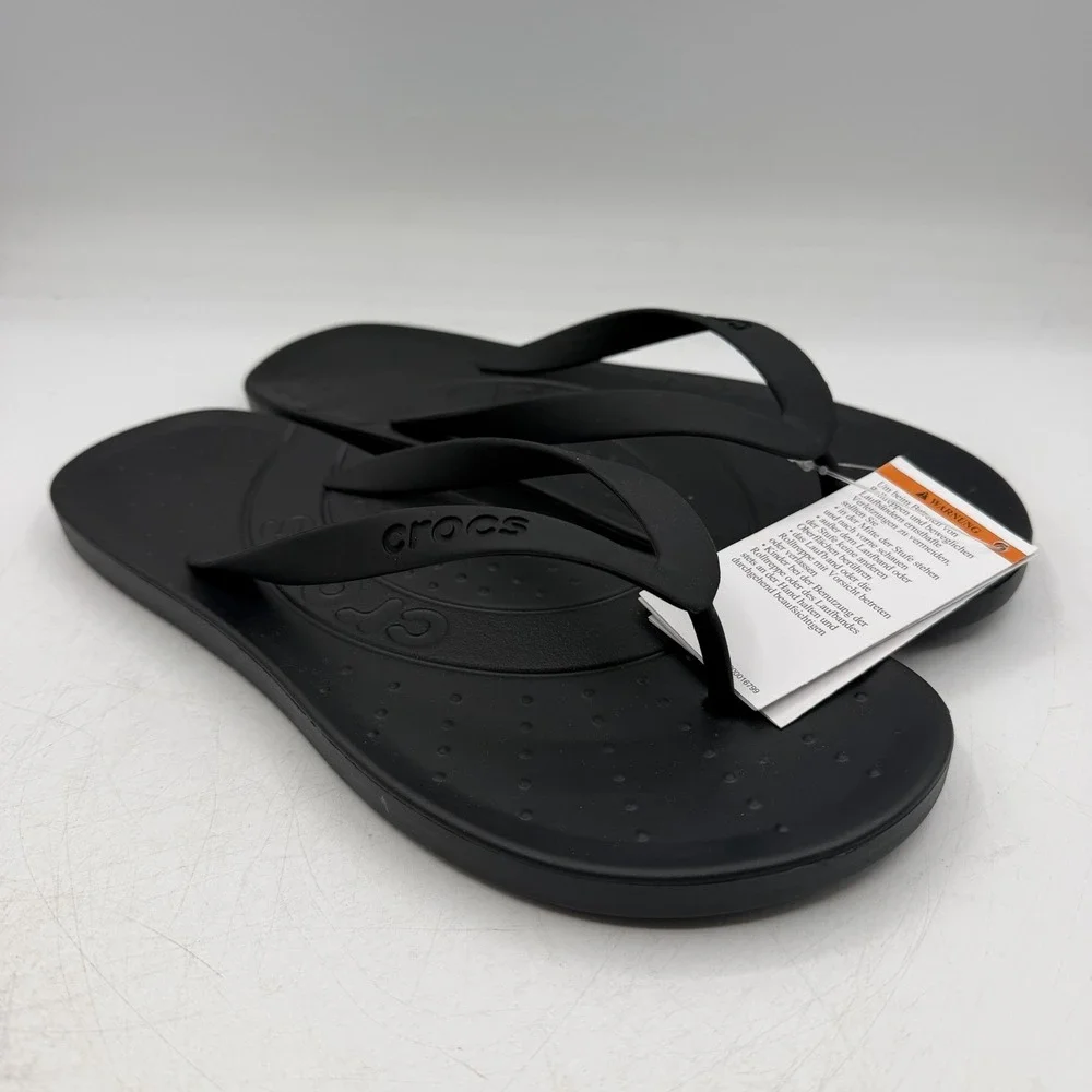 Crocs Flip Flops Size Mens 10 Womens 12 Black Thong Sandals Beach 210089-001 NWT